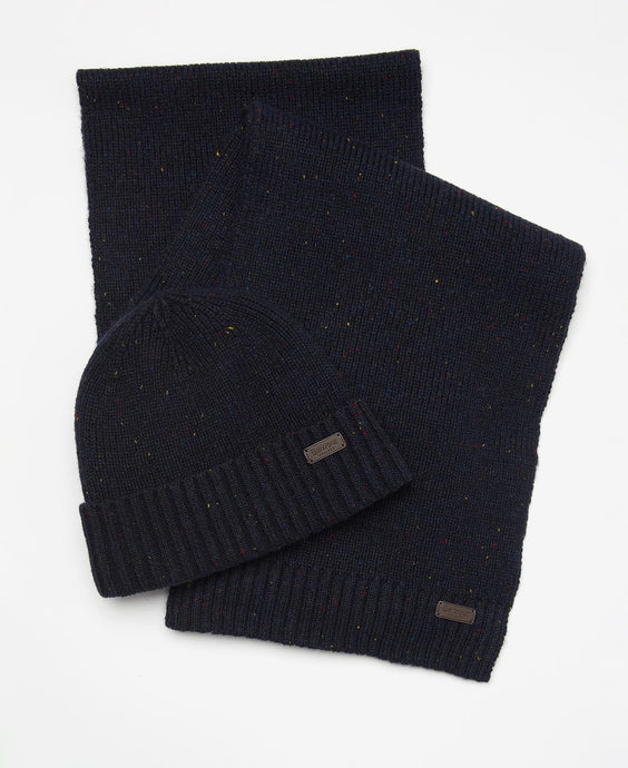 Barbour Carlton Fleck Beanie & Scarf Gift Set (Navy)