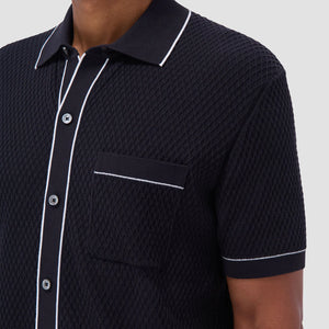 Bugatchi Textured Geometric Short-Sleeve Knit Shirt (Navy)