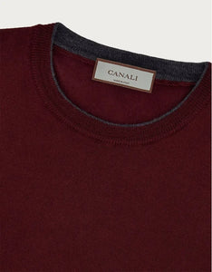 Canali  Burgundy & Anthracite Merino Wool Crew Sweater