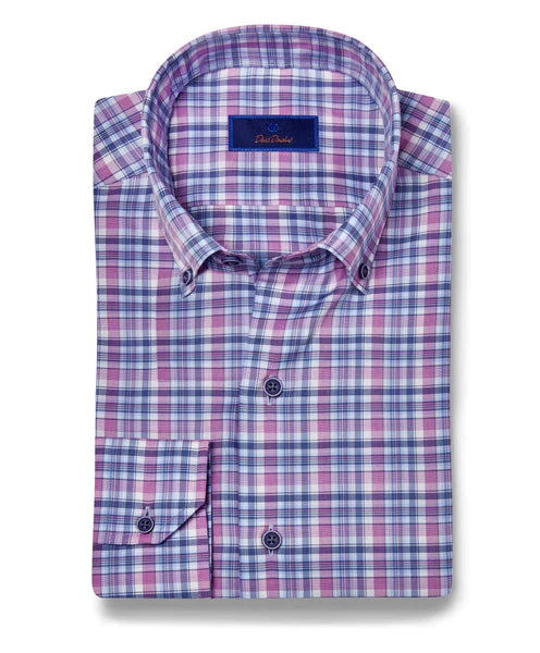 David Donahue Berry & Blue Check Twill Shirt