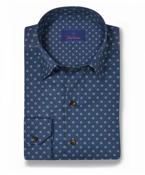 David Donahue Blue Geometric Print Shirt