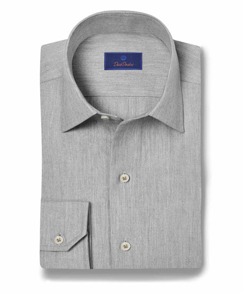 David Donahue Grey Herringbone Sport Shirt