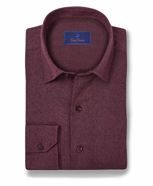 David Donahue Wine Tonal Print Sport Shirt