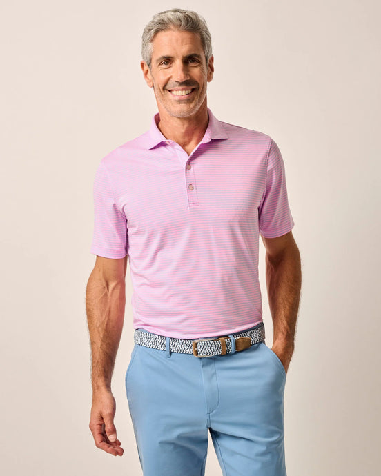 Johnnie-O Michael Striped Performance Jersey Polo (Porto Pink)