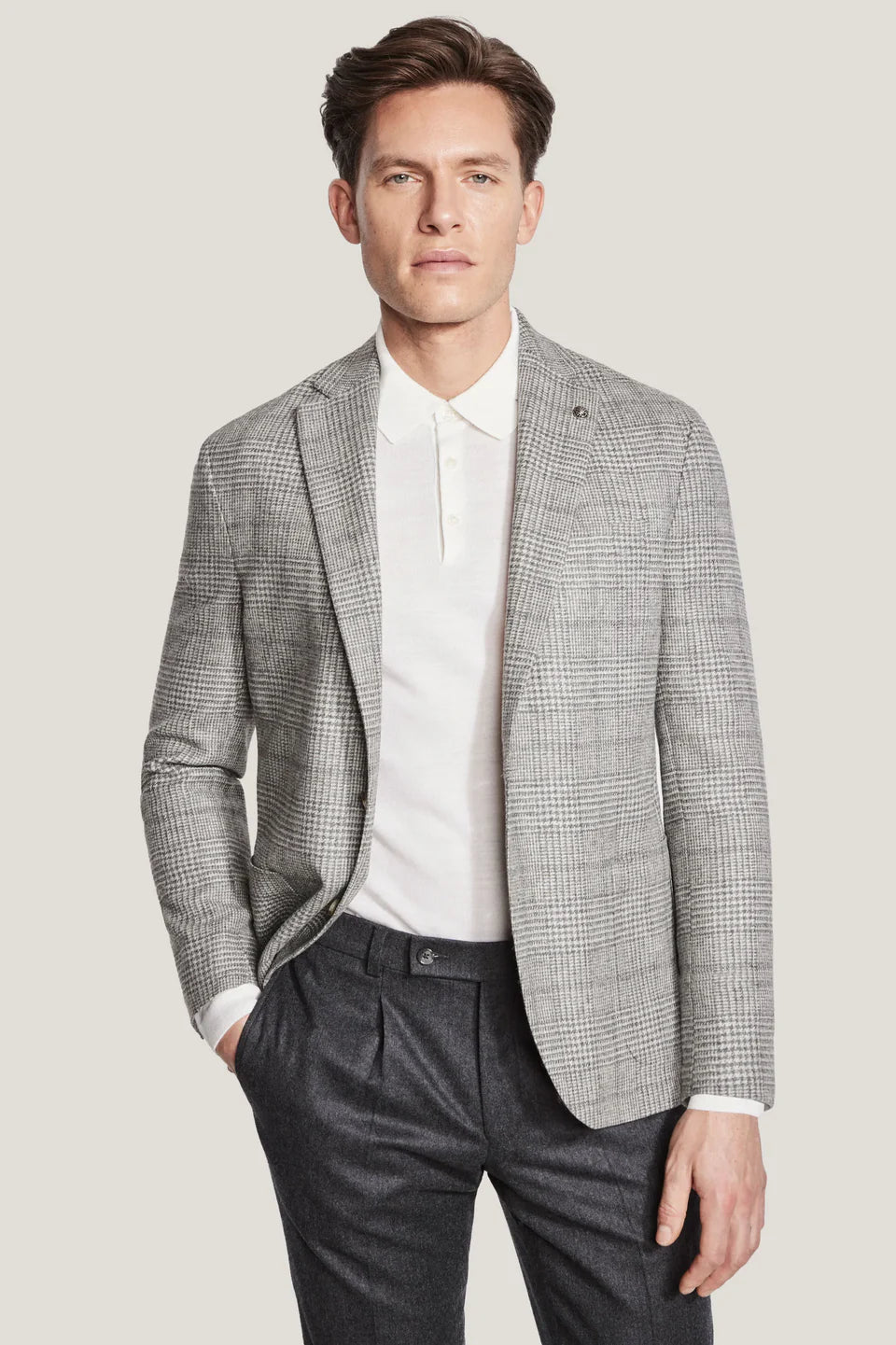 Jack Victor Irving Plaid Wool/Cashmere Blazer (Light Grey)