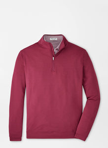 Three-quarter zip pullover in deep rose.