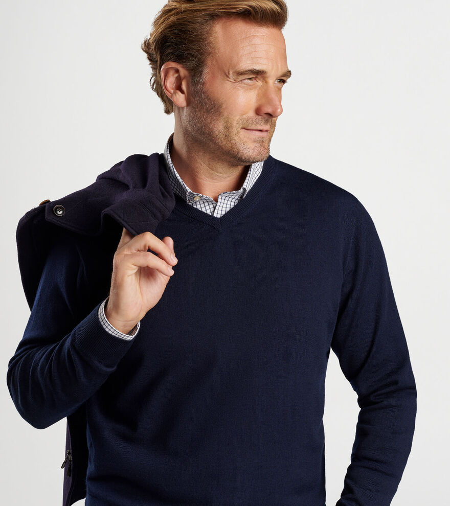 Peter Millar Autumn Crest V-Neck Sweater (Navy)