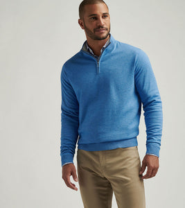 Peter Millar Coolspun Cotton Quarter-Zip Sweater (Blue Poppy)