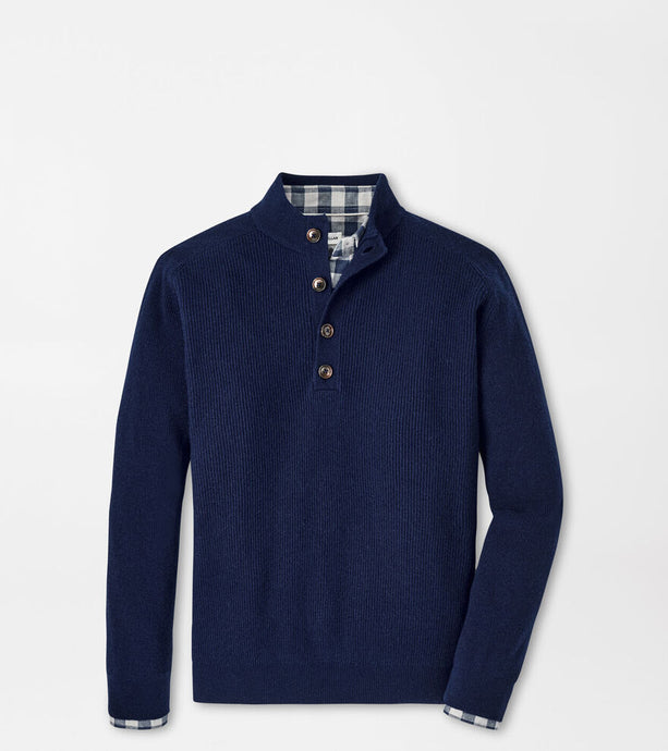 Peter Millar Ruxton Rib Button Mock Sweater (Navy)