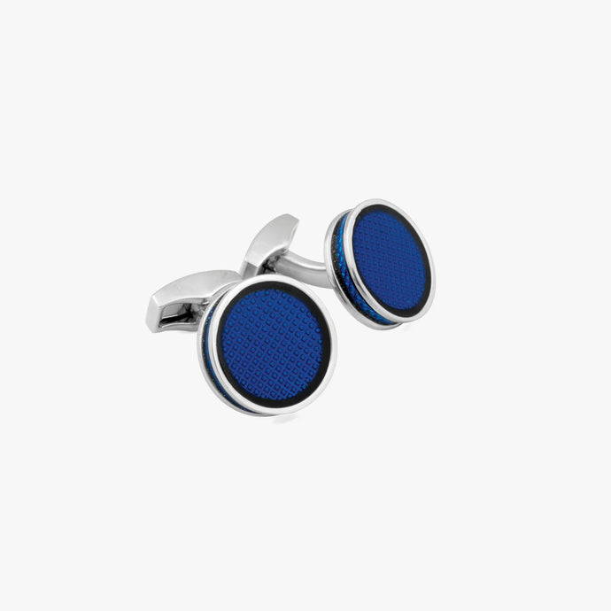 TATEOSSIAN Palladium Plated Tablet Ice Cufflinks With Blue Enamel