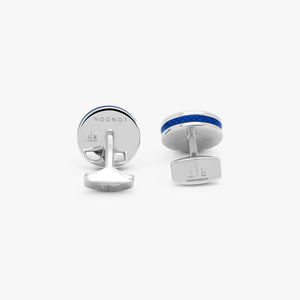 TATEOSSIAN Palladium Plated Tablet Ice Cufflinks With Blue Enamel