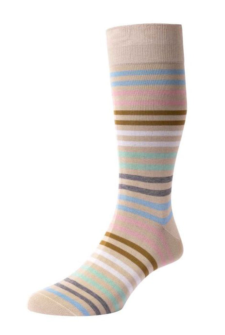 Pantherella Kilburn Striped Cotton Sock (Stone)