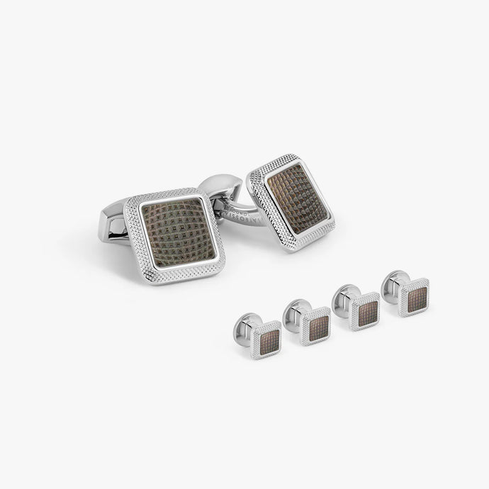 TATEOSSIAN Spazio Square Cufflink and Shirt Studs in Palladiu