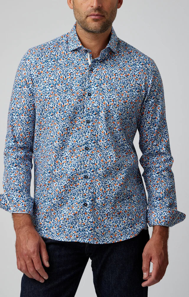 Stone Rose Light Blue Orange Trees Long Sleeve Shirt