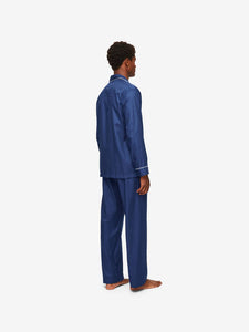 Derek Rose Lombard 6 Cotton Jacquard Navy Pyjama Set