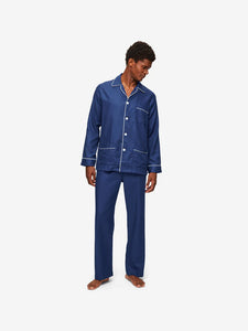 Derek Rose Lombard 6 Cotton Jacquard Navy Pyjama Set